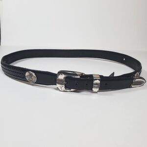 Vintage 1996 Onyx by Brighton Men's Golf Concho Leather Belt Black Size 42